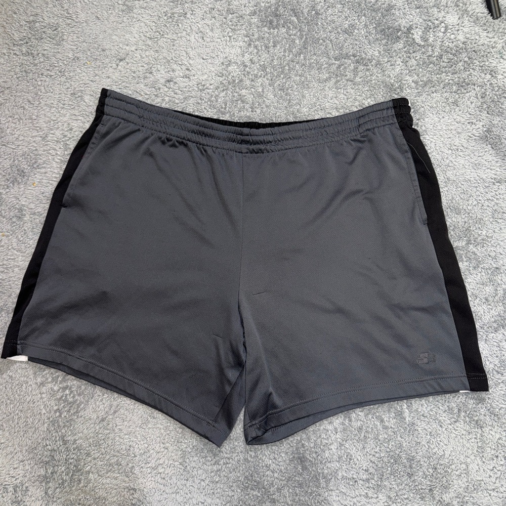 Starter Mens Athletic Shorts 2XL Gray Black White Stripe Mesh Gym Pockets